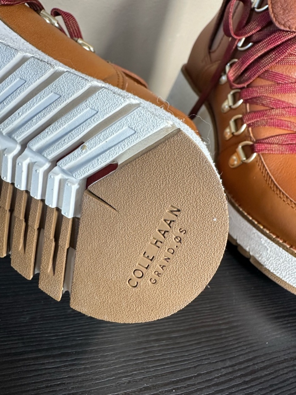 Cole Haan Cognac Leather Wedge Hiker Boots with Burgundy Laces Women’s US 5.5 - Picture 8 of 9